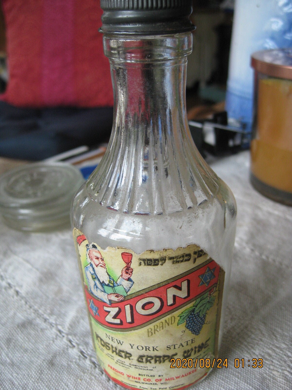 Vintage Zion Kosher Grape Wine Clear Glass Jug 6 2/3 Ounze - Etsy