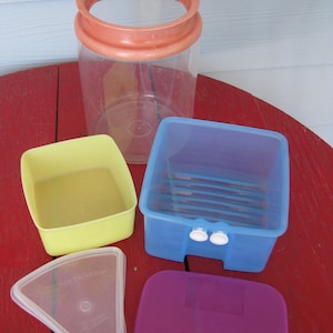 Tupperware replacement lid, container; Square Away Freezer/ Square Round container # 311. Acrylic Canister # 1483; Pie Wedge lid cover # 268