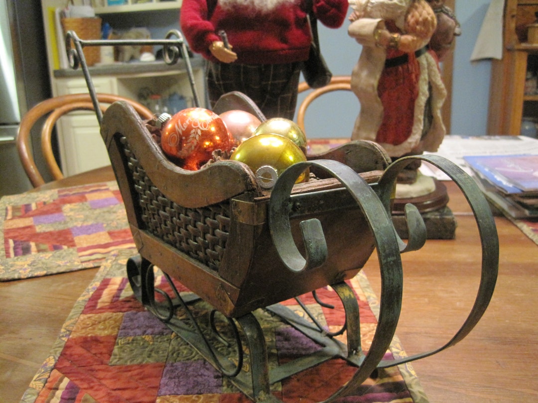 Vintage Tabletop Sleigh. Wooden Open Sleigh Antiqued Metal Etsy