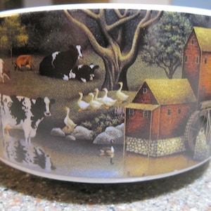 Vintage Soup Mugs Set: Lowell Herrero Farm Scene, Oversized Ceramic Cups
