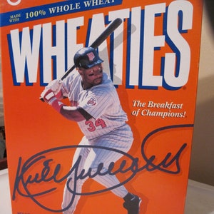 Boîte vintage Kirby Puckett Wheaties, champion de sport de baseball n° 34 des Twins du Minnesota. Temple de la renommée du baseball MLB. Championne des All Star World Series