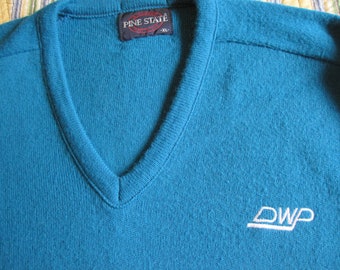 Vintage DWP Pullover V Neck Sweater, Mens / Unisex, XL. Duluth Winnepeg Pacific Railroad logo. Classic Golf knit shirt, Pine State, USA