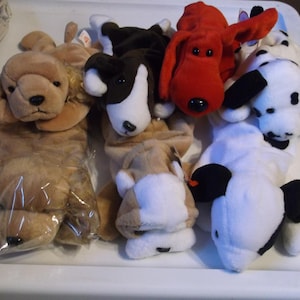 Vintage Ty Beanie Baby Dog Plush: Spunky, Spot, Dotty, Bruno, Rover, Wrinkles
