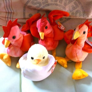 Vintage Ty Beanie Babies: Eggbert Chick & Tie Dye Rooster
