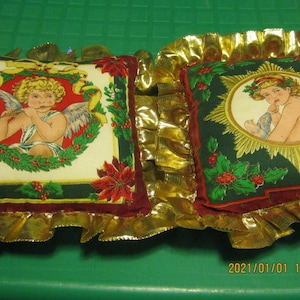 Coussins de Noël ange : bordure à volants dorée, cintre en ruban