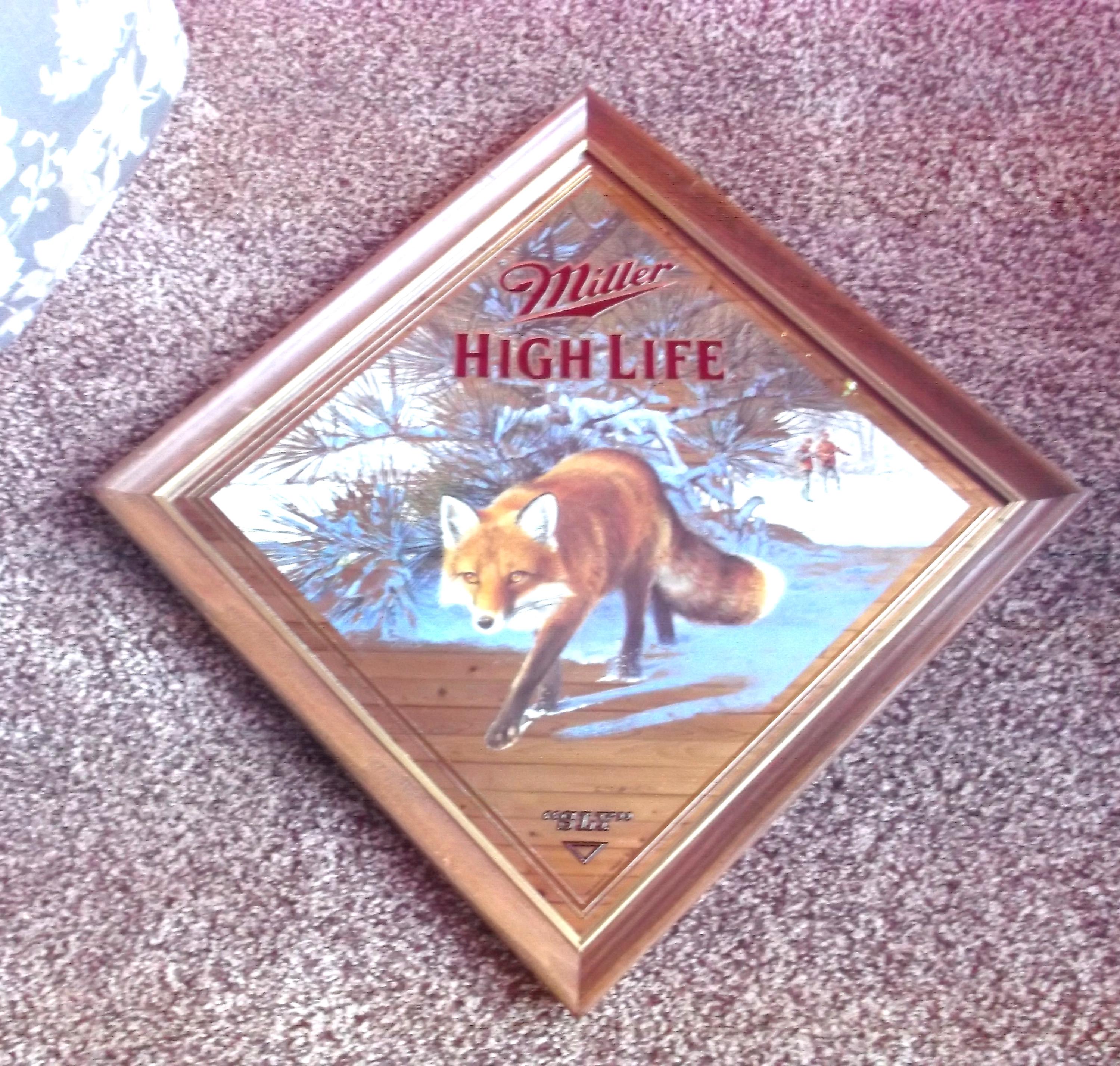 Vintage Miller High Life Beer Mirror: Sly. Fox Hunting, Scott