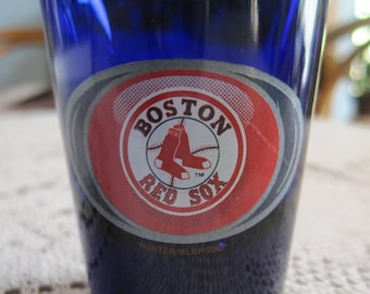 Vintage Boston Red Sox shot glass. Cobalt blue crystal glass. Whiskey; cordial aperitif sherry. Commemorative Fenway Park, Baseball souvenir