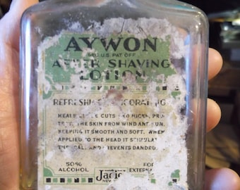 Vintage Aywon After Shave Bottle: Empty Glass Cologne Decanter. Collectible Antique glass jar. Men's Grooming. Decorative Display bottle