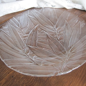 Vintage Embossed Glass Platter: Large Leaf Design Serving Tray
