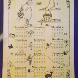 Vintage Finnish Folk Art Calendar 1981: Sauna Print