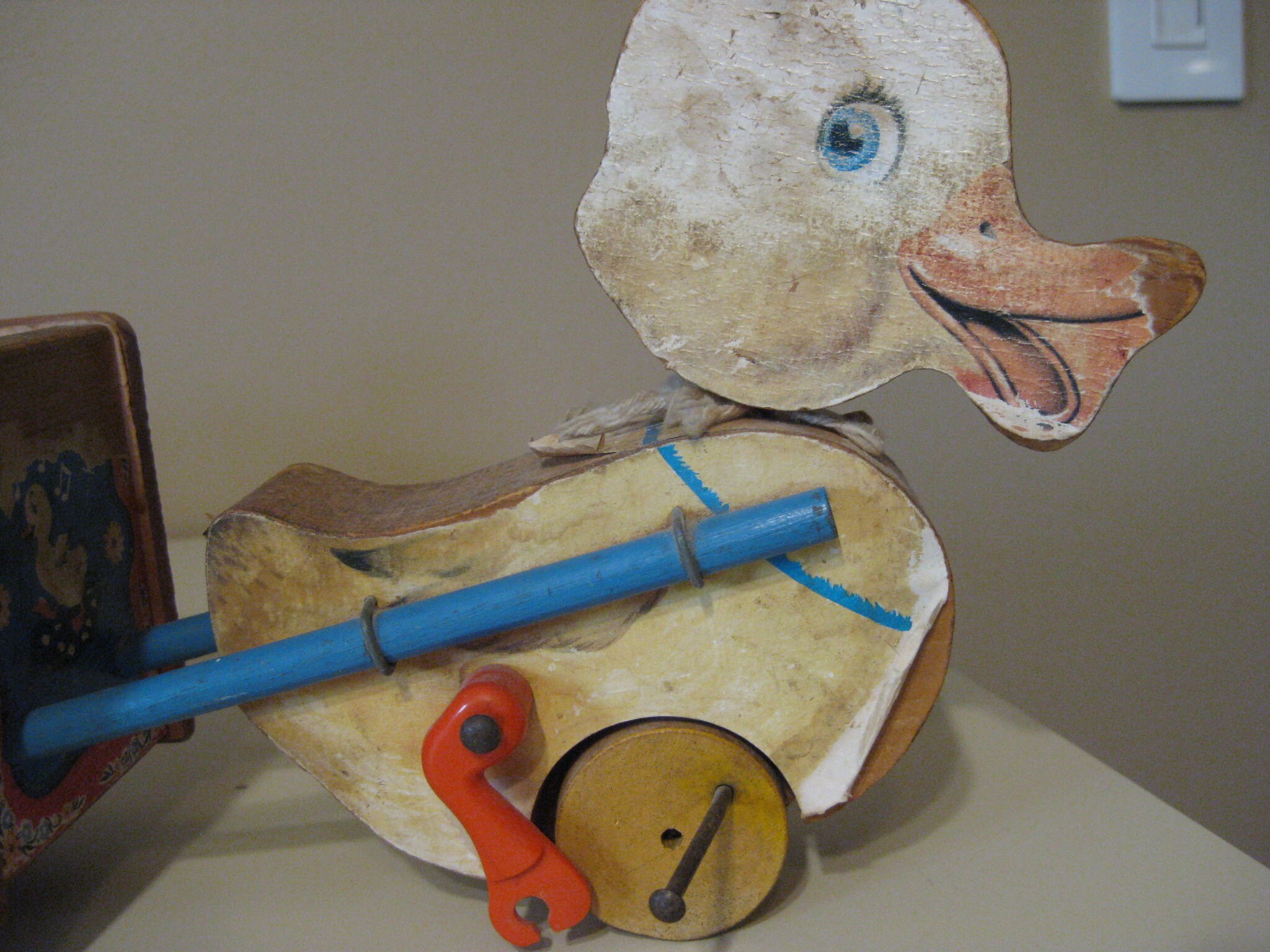 Vintage Fisher Price Musical Duck Pull Toy: 1930s Wooden Cart
