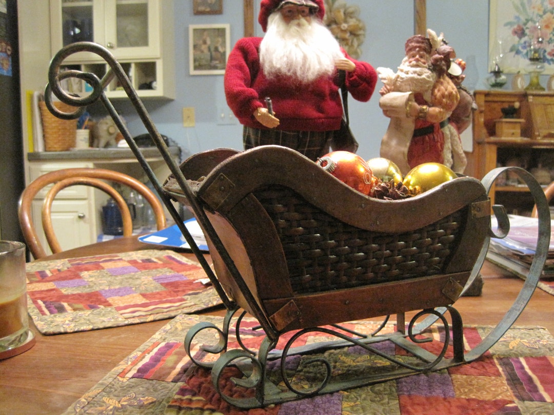 Vintage Tabletop Sleigh. Wooden Open Sleigh Antiqued Metal Etsy