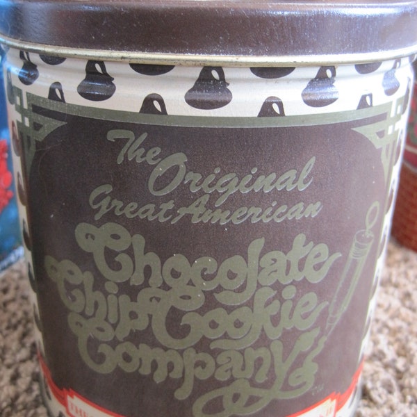 Vintage Collector Tin. Canister; Original Great American Chocolate Chip Cookie Company tin can. Cooky jar; countertop, storage canister, tin