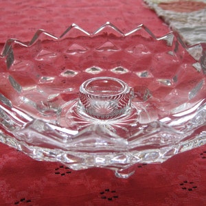 Vintage Lead Crystal Bowl Candlestick: Starburst Facets, Sawtooth Rim