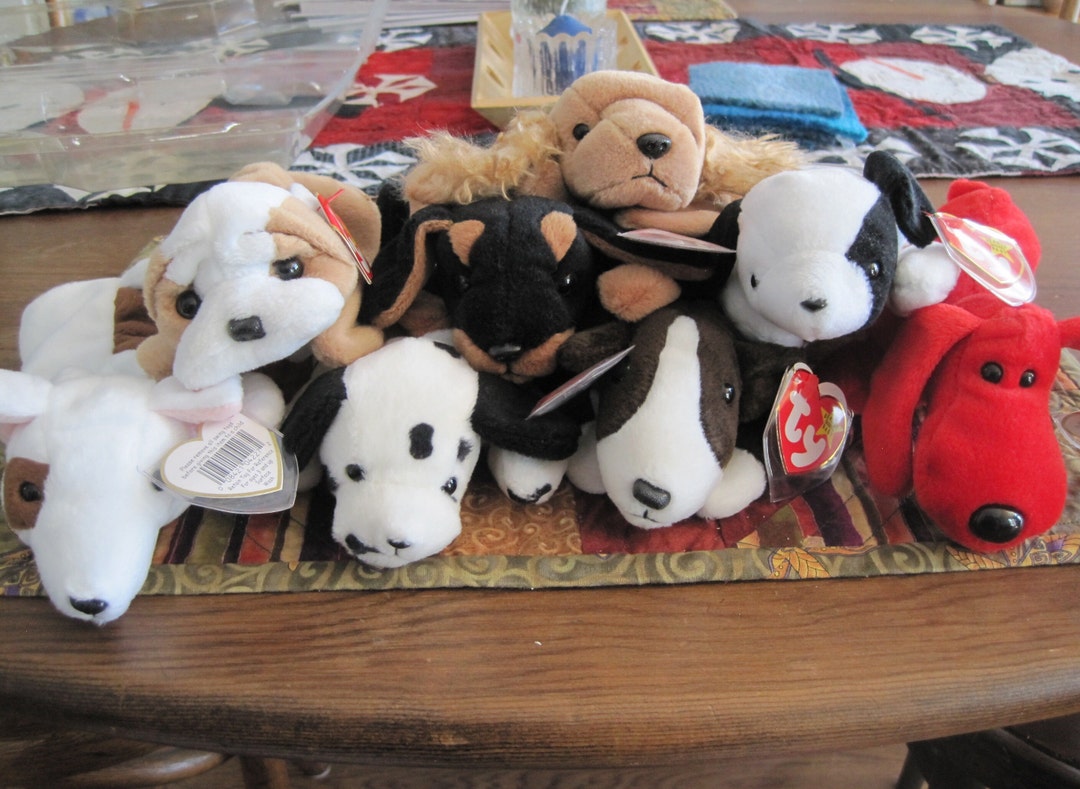 Ty Beanie Baby Puppy Beanie Babies Dogs Spunky, Doby, Spot, Dotty