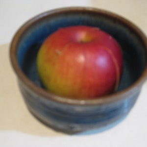 Vintage Pottery Apple Baker: Blue Glazed Ceramic Bowl, Eckels Pottery
