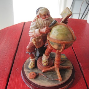 Vintage Santa Claus Statue, St Nicholas, Father Christmas. Figurine. 7&quot; High. Sculpture. Plaster / Resin. Globe; Naughty Nice List, Book