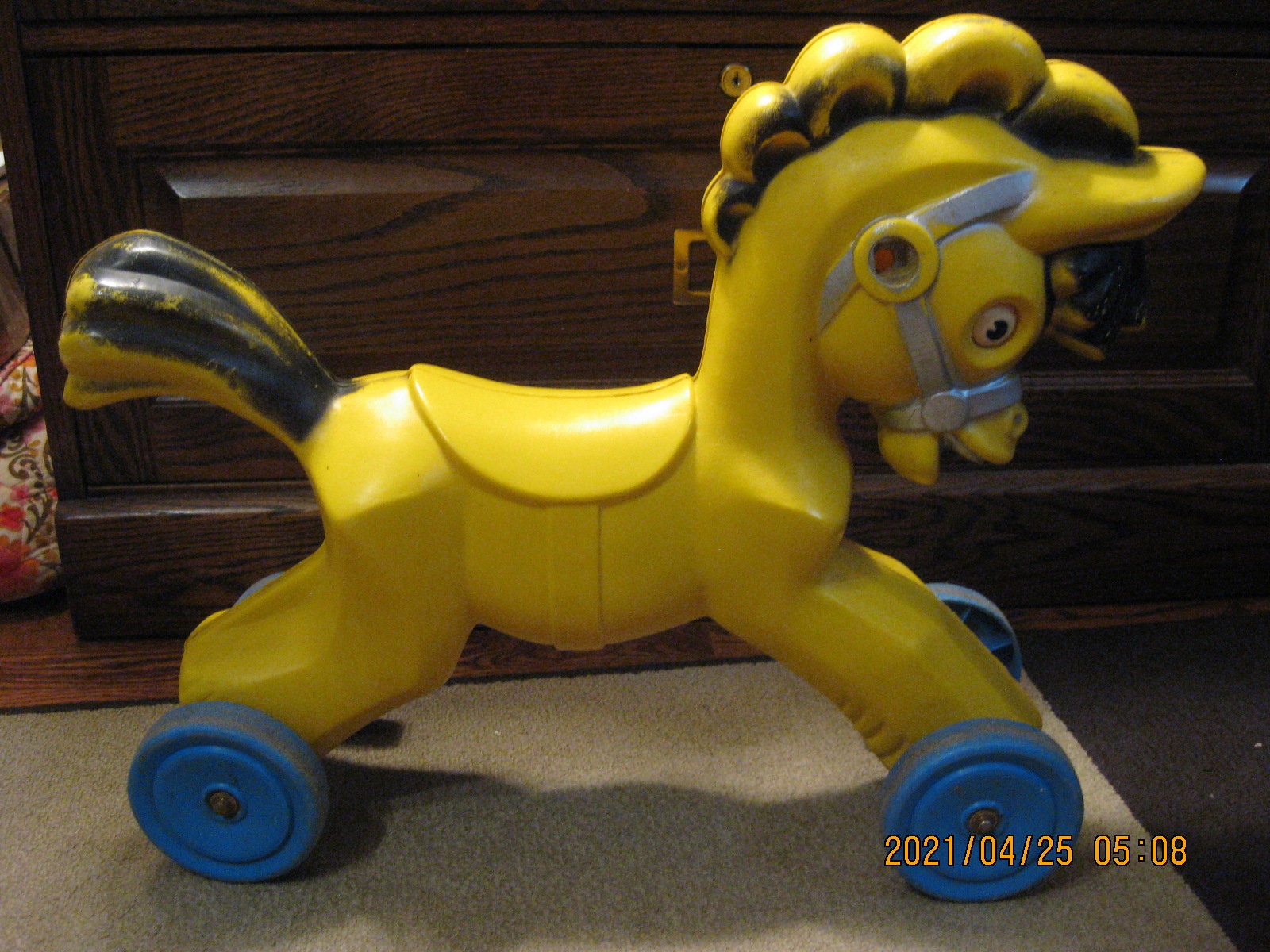 Vintage plastic childs riding horse on wheels hobby horse Etsy