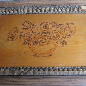 Vintage Wood Burned Rose Tray: Handmade Serving Display (22&quot; X 14&quot;)