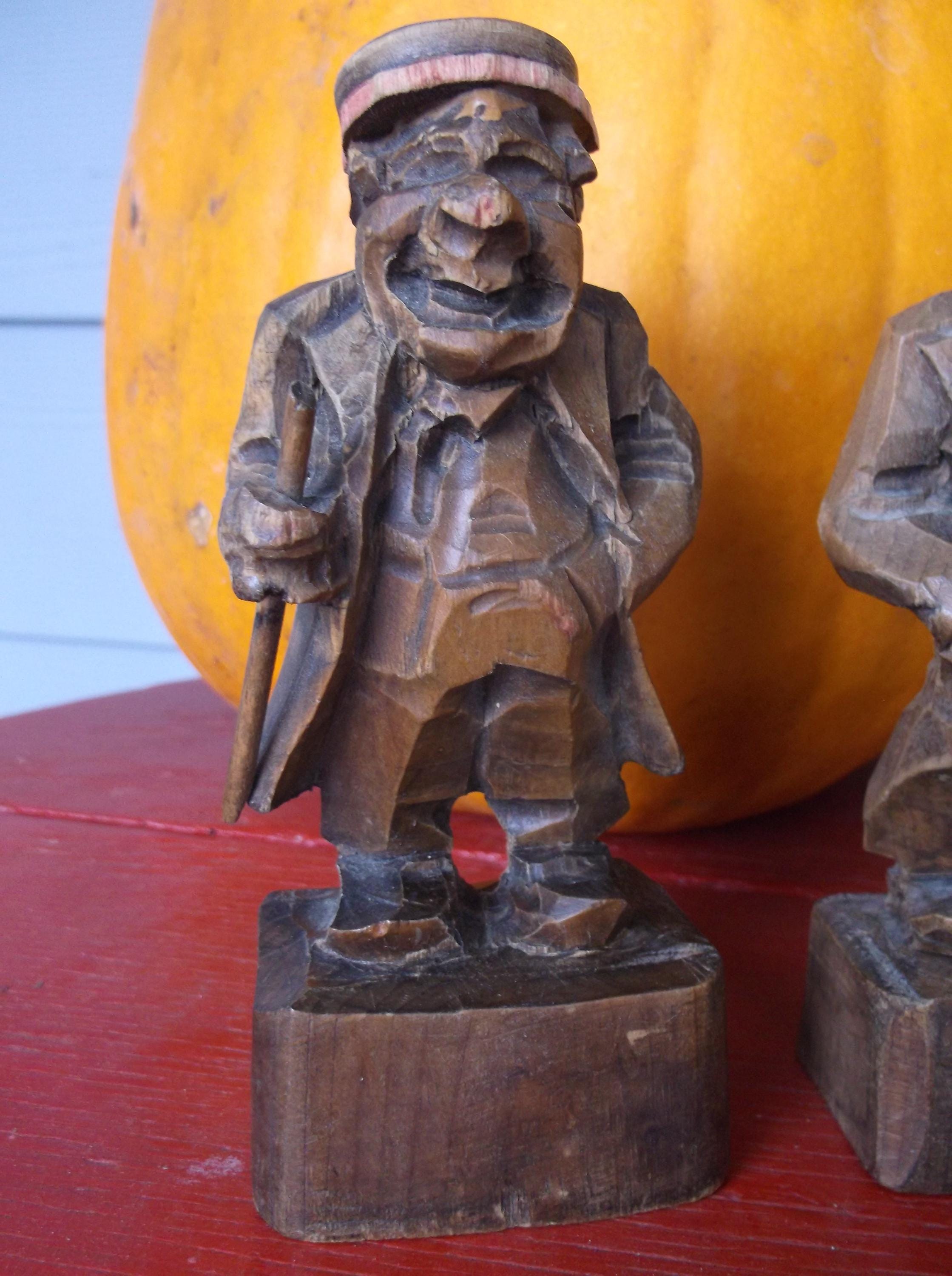 Vintage Bavarian Hand-carved Wood Figurine: Grumpy Old Man Statue