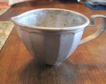 Vintage Aluminum Creamer; tin cream pitcher. 2/3 Cup capacity. Ribbed bowl. Rustic, farmhouse, old country kitchen. 3" diameter; 2 1/2" high