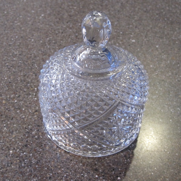 Vintage Fostoria Avon Crystal Glass Lid; Domed Finial Lid. Replacement. Brilliant Diamond Cut Cutglass, Glass Cloche, Dome Butter Dish Cover