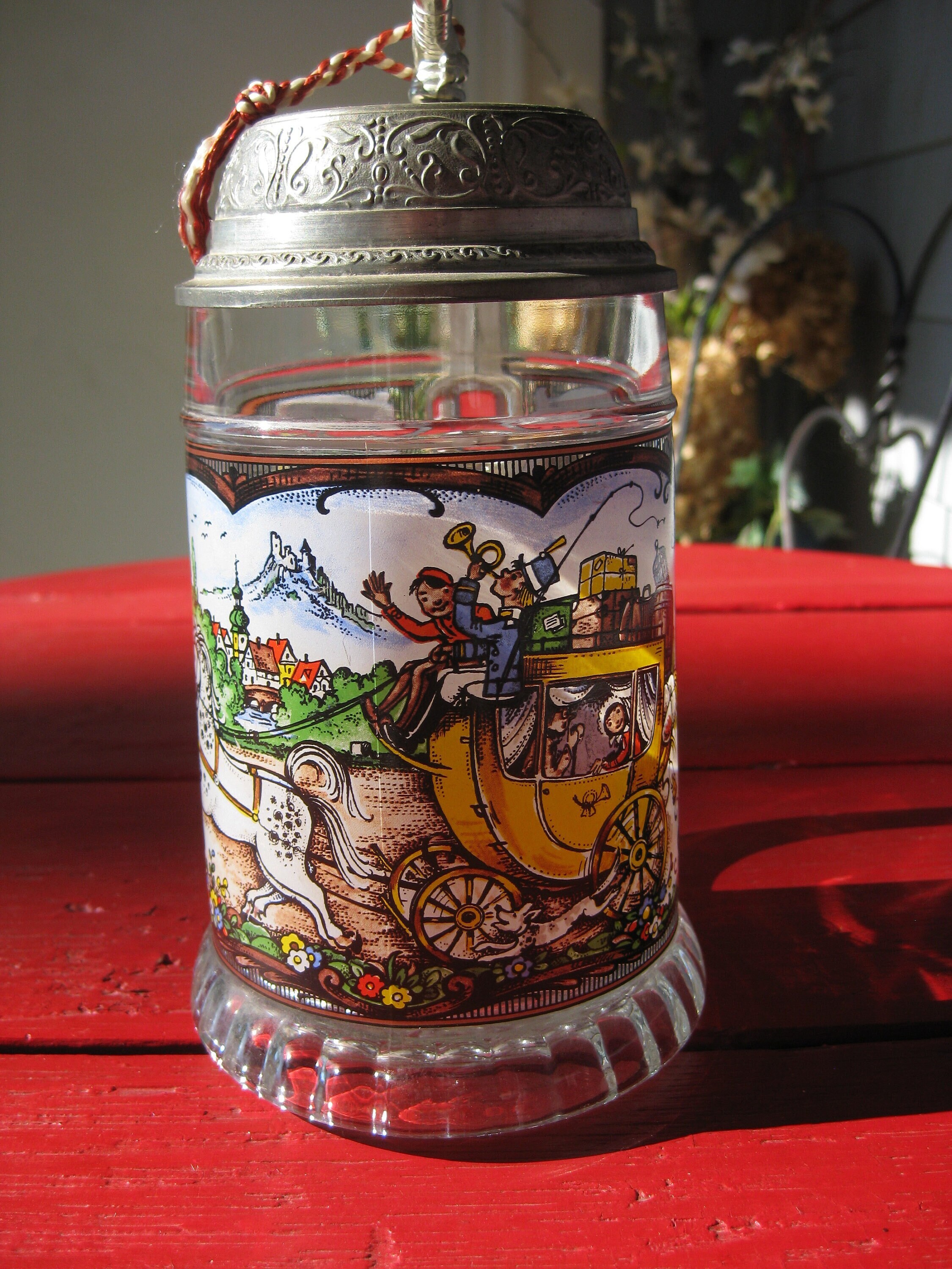 Vintage Beer Stein & Music Box Silver Pewter Flip Lid; Bugle
