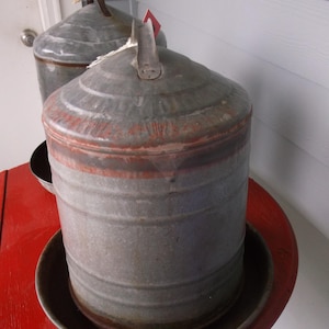 Vintage Galvanized bird / chicken watering can. 2 piece large animal / birds / fowl water / drink fountain / feeder. Farm, coop, pen waterer