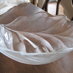 Vintage Embossed Oak Leaf Glass Bowl: Oval Centerpiece Serving Bowl