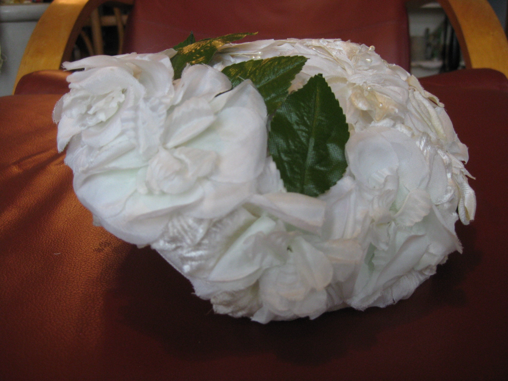 Vintage White Satin Floral Hat: Velvet Petal Crown, 1950s 