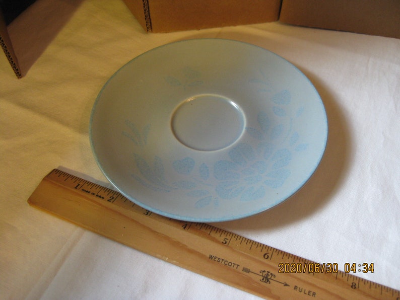 saucer; Blue Shadows Duotone Pattern bread; Red Wing pottery USA Mid-Century; 6 14 dessert fruit dish Redwing #126 hand painted plate