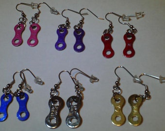 Recycled Bicycle Chain Jewelry Wire Earrings 6 Colors To Choose From