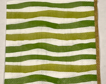 3 Decoupage Paper Cocktail Napkins Green Wavy Stripe