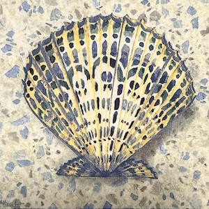 3 Decoupage Paper Cocktail Napkins Blue Embellished Shell