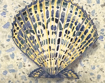 3 Decoupage Paper Cocktail Napkins Blue Embellished Shell