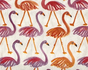 3 Decoupage Paper Cocktail Napkins Rose Garden Pink and Orange Flamingos