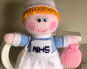 knitted nurse doll