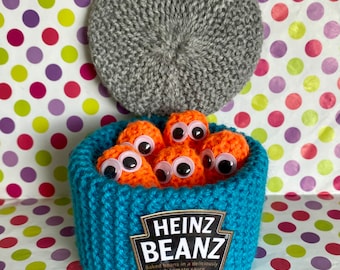 Large Knitted Baked Beans - Heinzz - Quirky Unique Gift- Birthday Present -Novelty -Cheer Up Gift - Gift for him - Gift for her - Food Lover