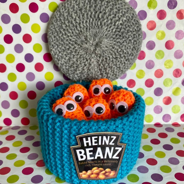 Large Knitted Baked Beans - Heinzz - Quirky Unique Gift- Birthday Present -Novelty -Cheer Up Gift - Gift for him - Gift for her - Food Lover