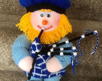 Knitted Scottish Man with Bagpipes - Novelty - Joke Gift - Scotland Doll - Birthday- Made to Order - Cheer Up Gift - gift for him