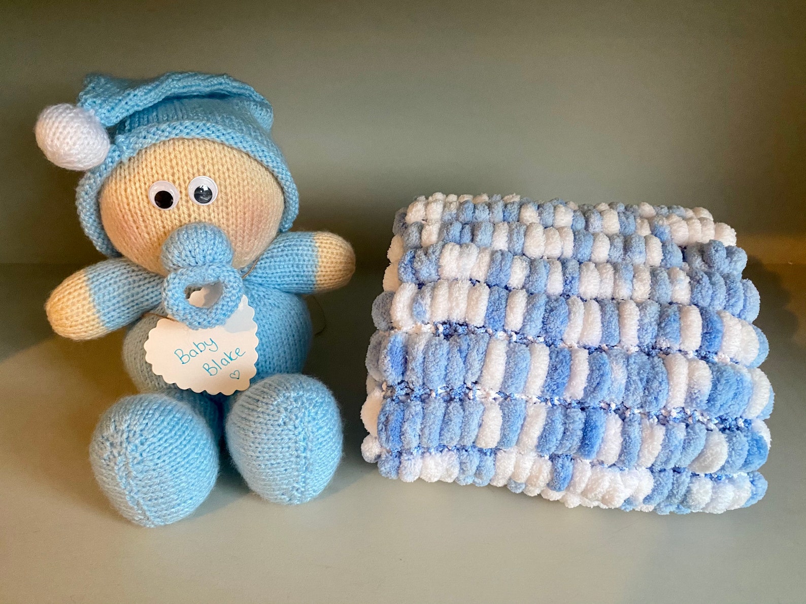Small Pom Pom Baby Blanket & Knitted Baby Bundle Gift Set Etsy