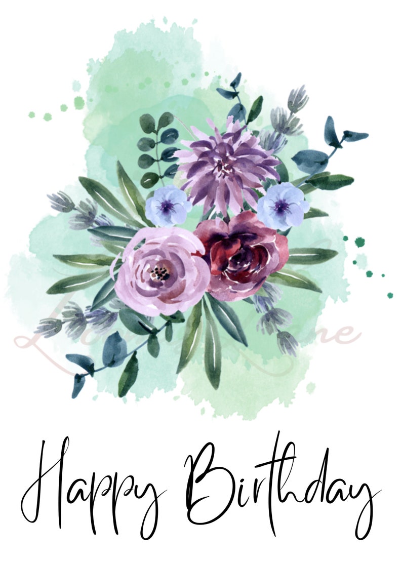 Watercolor Flowers Birthday Card Digital Prints 2 Pack - Etsy