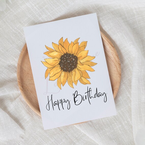 Sunflower Happy Birthday Card Digital Print Etsy