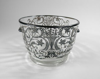 Vintage Glass Ice Bucket with Silver Overlay