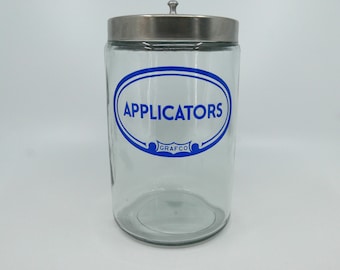 Vintage Grafco Medical Supply Glass Jar/Canister with Stainless Steel Lid - Applicators - Blue