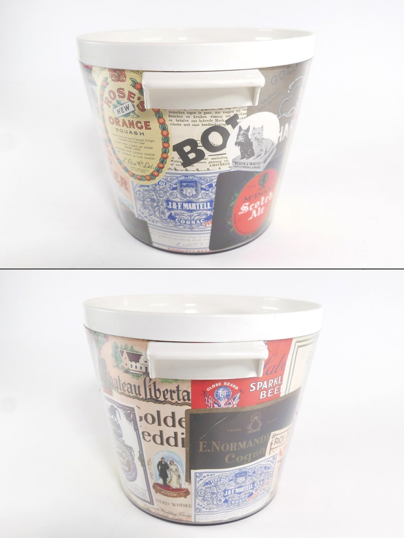 Vintage Plastic Ice Bucket With Handles and Liquor Labels Etsy