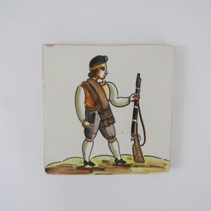 Vintage Spanish Azulejo Terracotta Tile with Hunter
