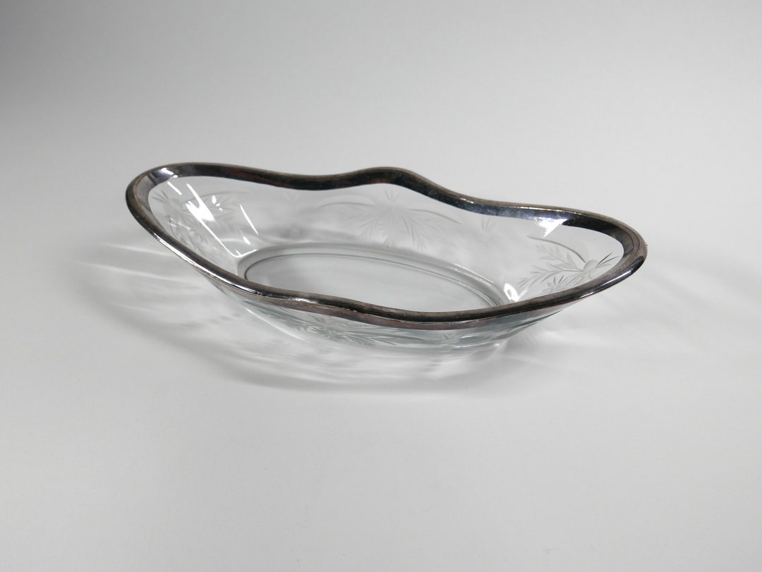 Vintage Glass Celery Dish/bowl With Silver Overlay Rim Etsy