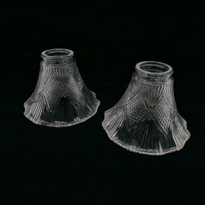 Vintage Clear Glass Lamp Tulip Fixtures/Shades with Diamond Pattern and Ruffled Rim - PRICE FOR 1 SHADE