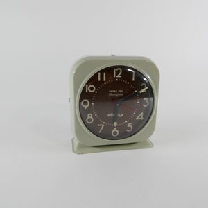 Vintage Westclox Silber Glocke Quadrat beige und braun Wecker